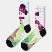 休日カラフル雪だるま名タイポグラフィ ソックス (左)