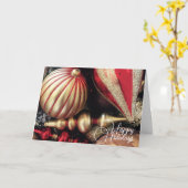 休日クリスマスオーナメントレッド&金ゴールド カード (黄色い花)