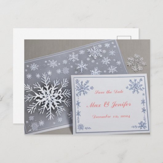 休日クールとクリスマスの結婚式の日付を保存 案内ポストカード (正面/裏面)