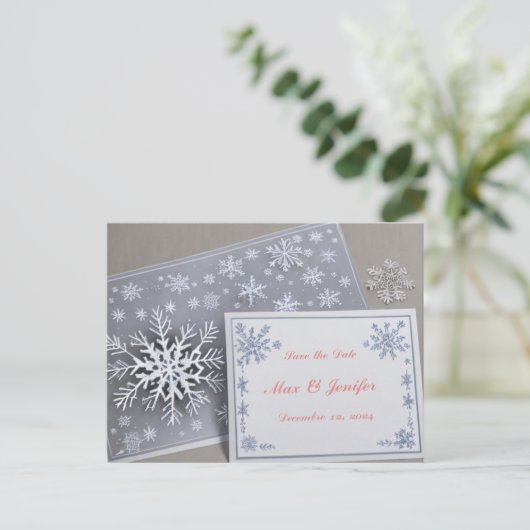 休日クールとクリスマスの結婚式の日付を保存 案内ポストカード (スタンド正面)