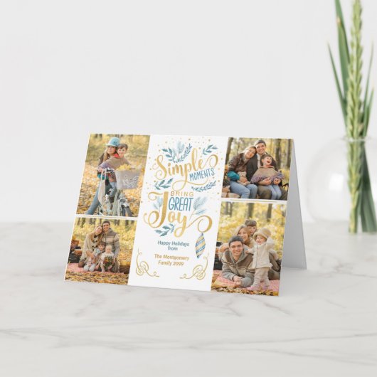 休日シンプルの瞬間がジョイ素晴らしブルー写真をもたらす シーズンカード (正面)