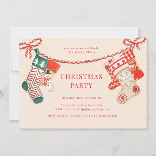 休日ストッキングクリスマスパーティー 招待状 (正面)