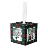 休日タータンチェック4写真 キューブオーナメント (正面アングル)