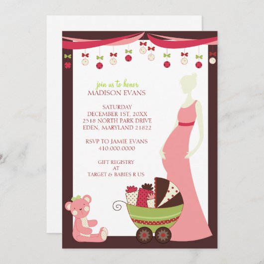 休日テーマベビーシャワー招待状{ベビーガール} 招待状 (正面/裏面)