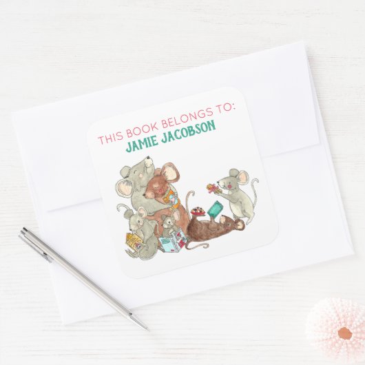 休日ネズミブックの所属先パーソナライズされた スクエアシール (封筒)