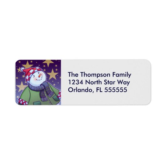 休日パーソナライズされた雪だるま差出人住所ラベル ラベル (正面)