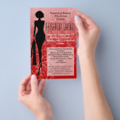 休日ファッションショーフライヤー、赤シルエット旋回 チラシ (ハンドル)