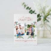 休日フォト金ゴールドメリークリスマス書道 シーズンポストカード (スタンド正面)