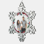 休日フローラクリスマスリースパーソナライズされた写真 スノーフレークピューターオーナメント (右)