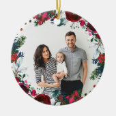 休日フローラクリスマスリースパーソナライズされた写真 セラミックオーナメント (正面)