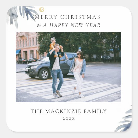 休日フローラブランチ家族の写真ステッカー スクエアシール (正面)