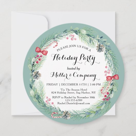 休日フローラリース企業のクリスマスパーティー 招待状 (正面)