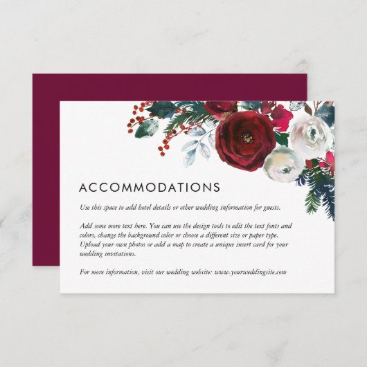 休日フローラ冬の結婚式詳細挿入カード エンクロージャーカード (正面/裏面)