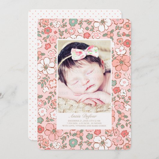 休日フローラ誕生発表写真テンプレート 案内状 (正面/裏面)