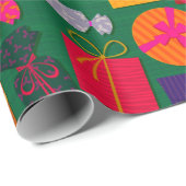 休日プレゼントの緑の背景パターン ラッピングペーパー (ロールコーナー)