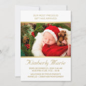 休日ベビー誕生エレガント金ゴールドスクリプト（写真あり） 案内状 (正面)