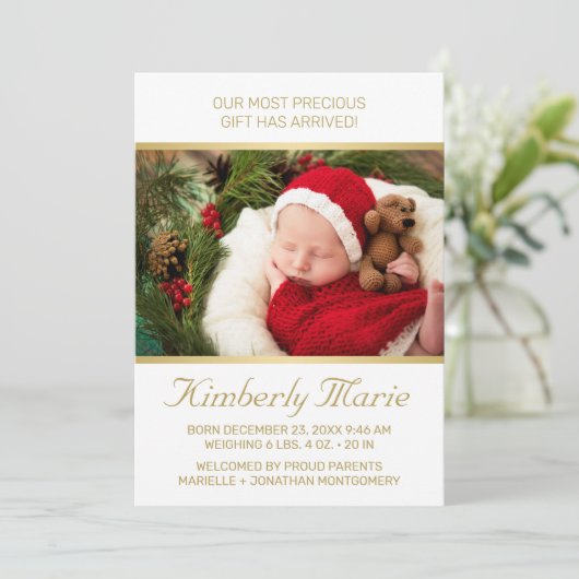 休日ベビー誕生エレガント金ゴールドスクリプト(写真あり) 案内状 (スタンド正面)