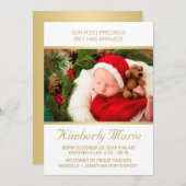 休日ベビー誕生エレガント金ゴールドスクリプト（写真あり） 案内状 (正面/裏面)