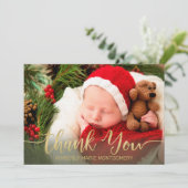 休日ベビー誕生金ゴールドスクリプトタイポグラフィ赤 案内状 (スタンド正面)