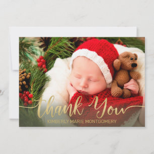 休日ベビー誕生金ゴールドスクリプトタイポグラフィ赤 案内状