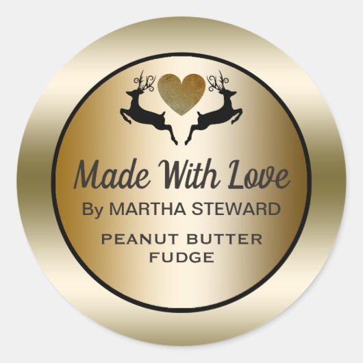 休日ベーキングトナカイ金ゴールドメイドウィズラブ ラウンドシール (正面)