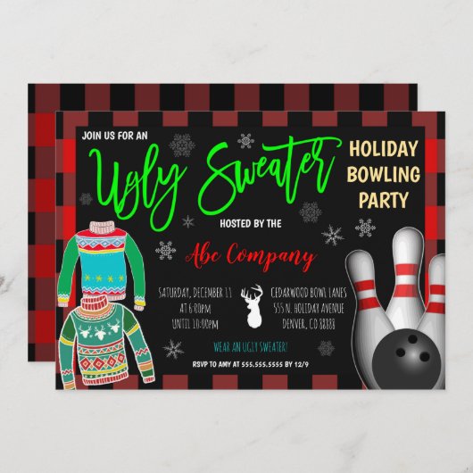 休日ボーリングパーティの招待状 招待状 (正面/裏面)