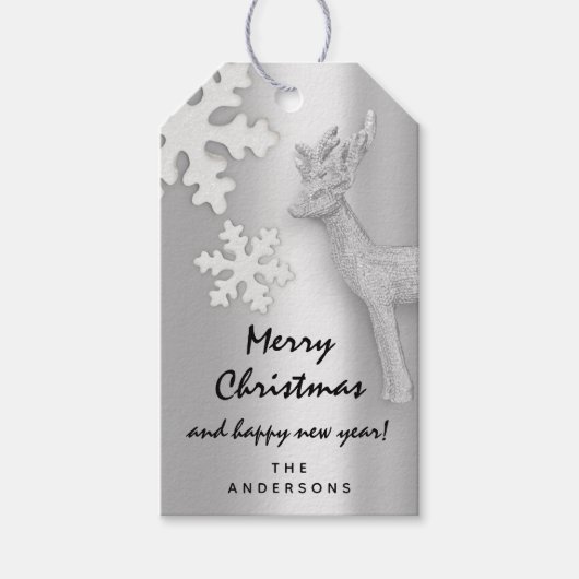 休日メリーギフト幸せな新年ディアシルバー ギフトタグ (正面)