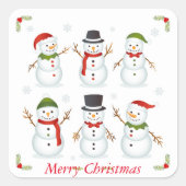 休日メリー雪だるまシール スクエアシール (正面)