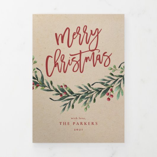 休日モダンスワッグクリスマスフォトトリフォールドカード 三つ折りカード (カバー)