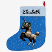 "休日ユニコーン"のクリスマスのストッキング(青い) ラージクリスマスストッキング (裏面)