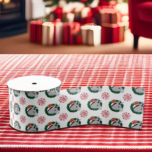 休日リースかわいいロバのクリスマスパターン グログランリボン