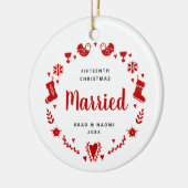 休日リースパーソナライズされた15thクリスマ結婚したス セラミックオーナメント (左)