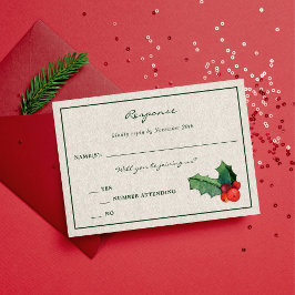 休日リースポインセチアのクリスマス応答 出欠カード