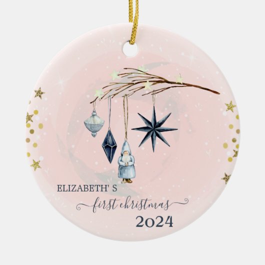 休日初めてのクリスマスの装飾 セラミックオーナメント (正面)