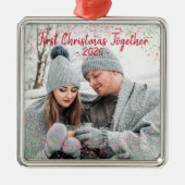 休日初めてのクリスマスフォトグリッタースクリプト メタルオーナメント (正面)