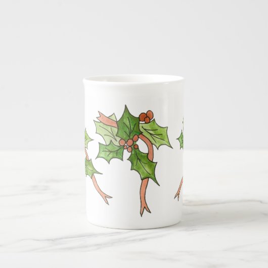 休日包まれたのマグカップに上がる ボーンチャイナマグカップ (正面)