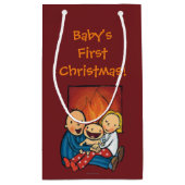 休日場面: 暖炉の前の家族 スモールペーパーバッグ (裏面)