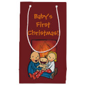 休日場面: 暖炉の前の家族 スモールペーパーバッグ (正面)