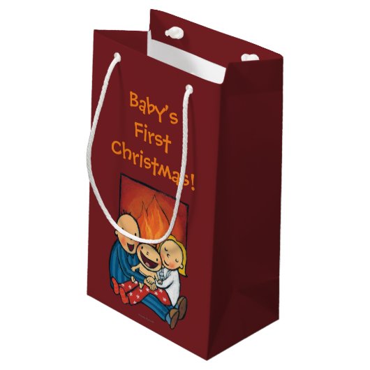休日場面: 暖炉の前の家族 スモールペーパーバッグ (裏面アングル)