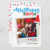 休日小妖精や小人sELFieクリスマスフォトカード シーズンカード (正面/裏面)
