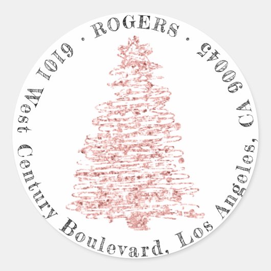 休日差出人住所クラシックRSVPクリスマスツリー ラウンドシール (正面)