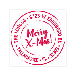 休日差出人住所ラベルスタンプ – 赤 セルフインキングスタンプ