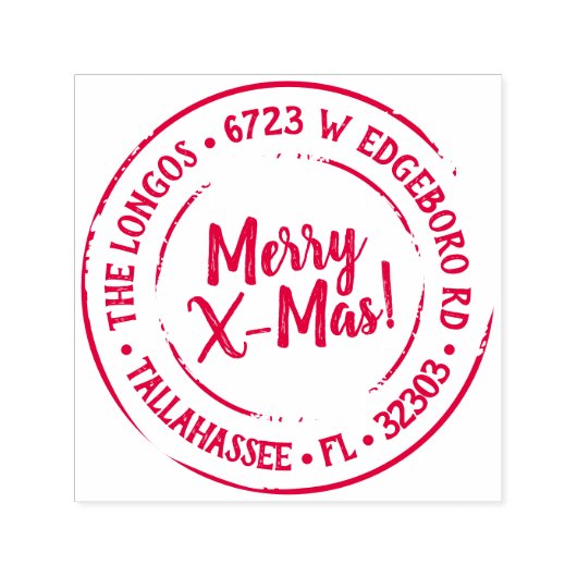 休日差出人住所ラベルスタンプ – 赤 セルフインキングスタンプ (デザイン)