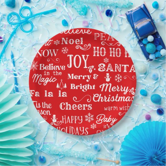 休日引用文 |クリスマス・ワード赤 ペーパープレート (パーティー)