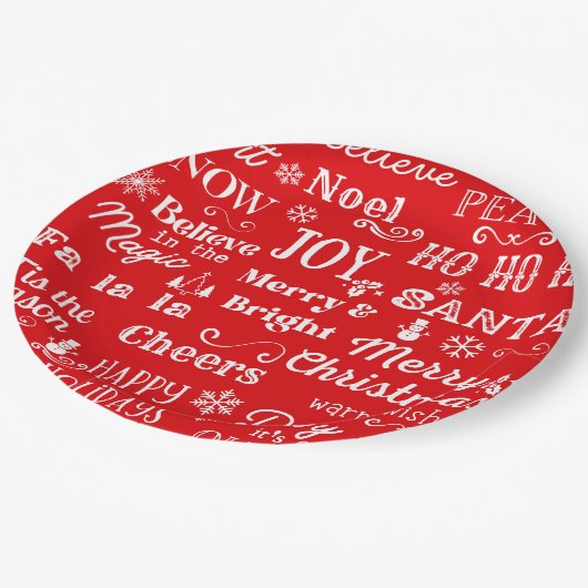 休日引用文 |クリスマス・ワード赤 ペーパープレート (アングル)