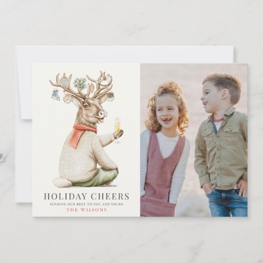 休日応援おもしろいトナカイ写真クリスマス シーズンカード (正面)