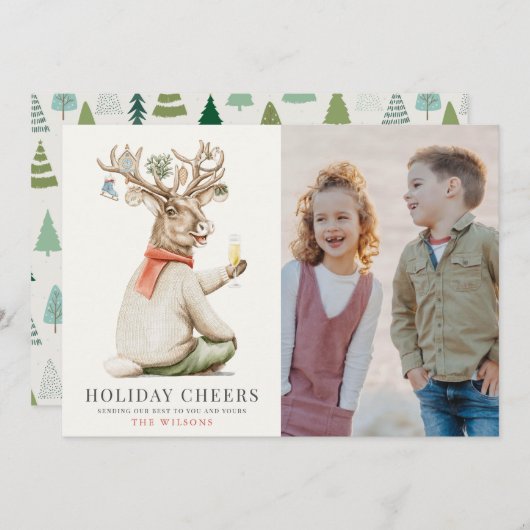 休日応援おもしろいトナカイ写真クリスマス シーズンカード (正面/裏面)