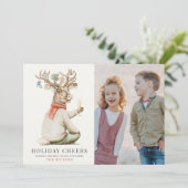 休日応援おもしろいトナカイ写真クリスマス シーズンカード (スタンド正面)