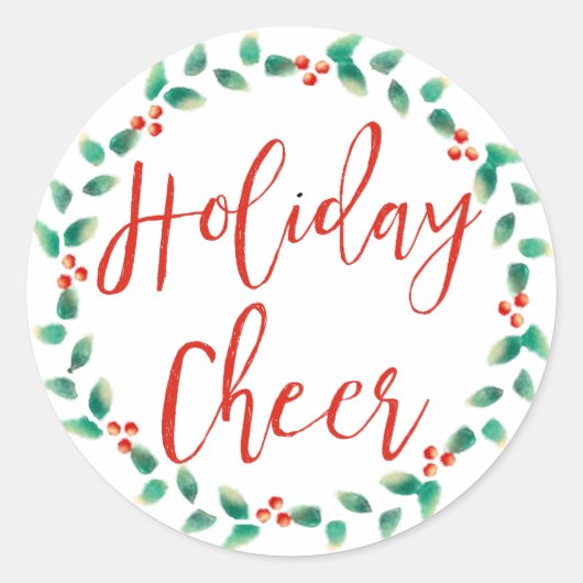 休日応援インレッド&グリーンクリスマスリース ラウンドシール (正面)