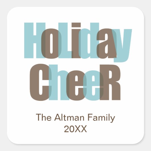 休日応援ブルーブラウンオーバーレイギフトラベルラベル スクエアシール (正面)